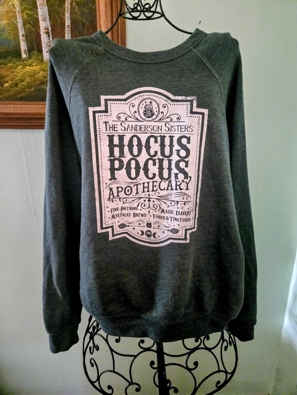 Bella+Canvas Green Hocus Pocus Graphic Sweatshirt Halloween Cozy  Fleece L Witch